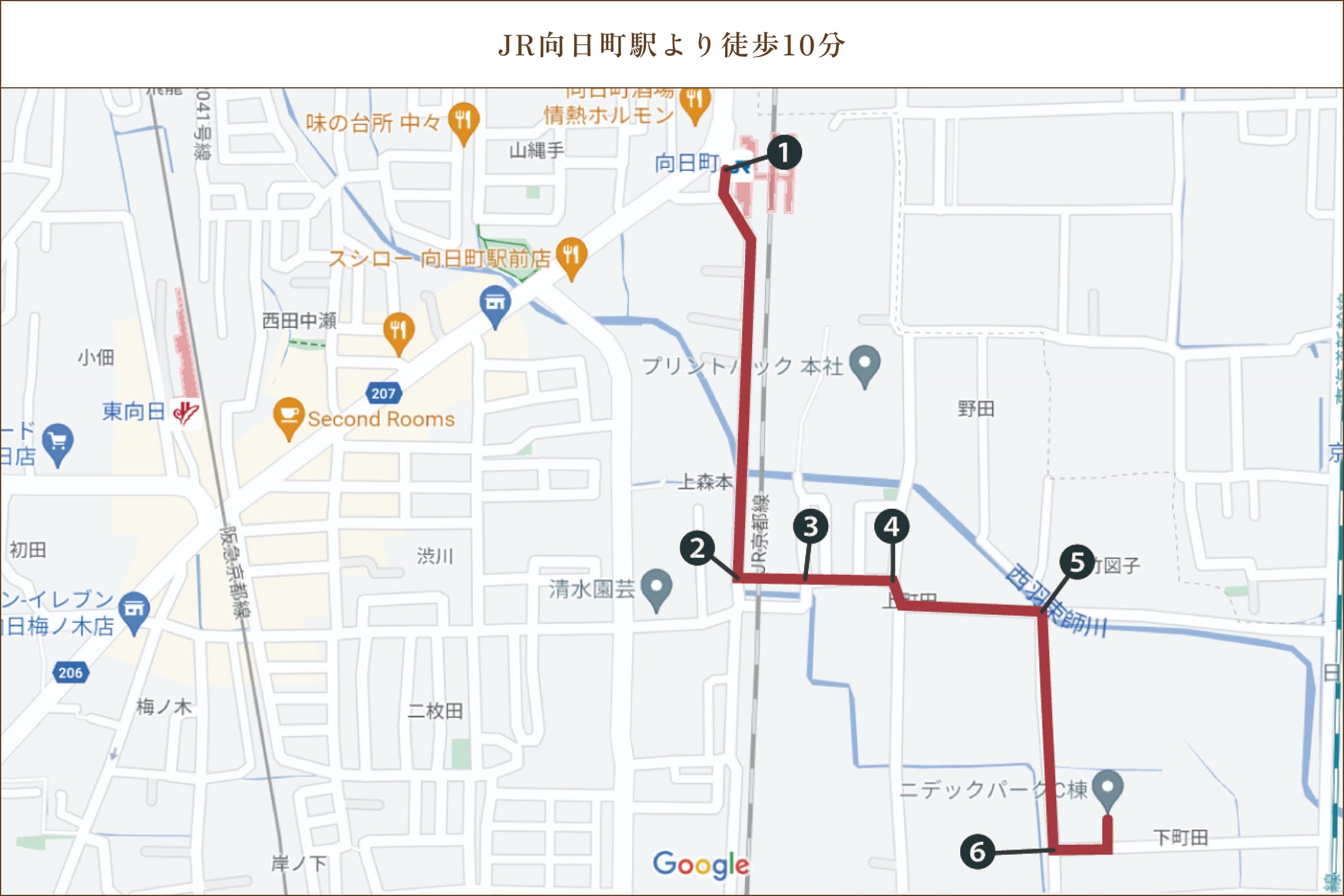 JR向日町駅からのルートマップ